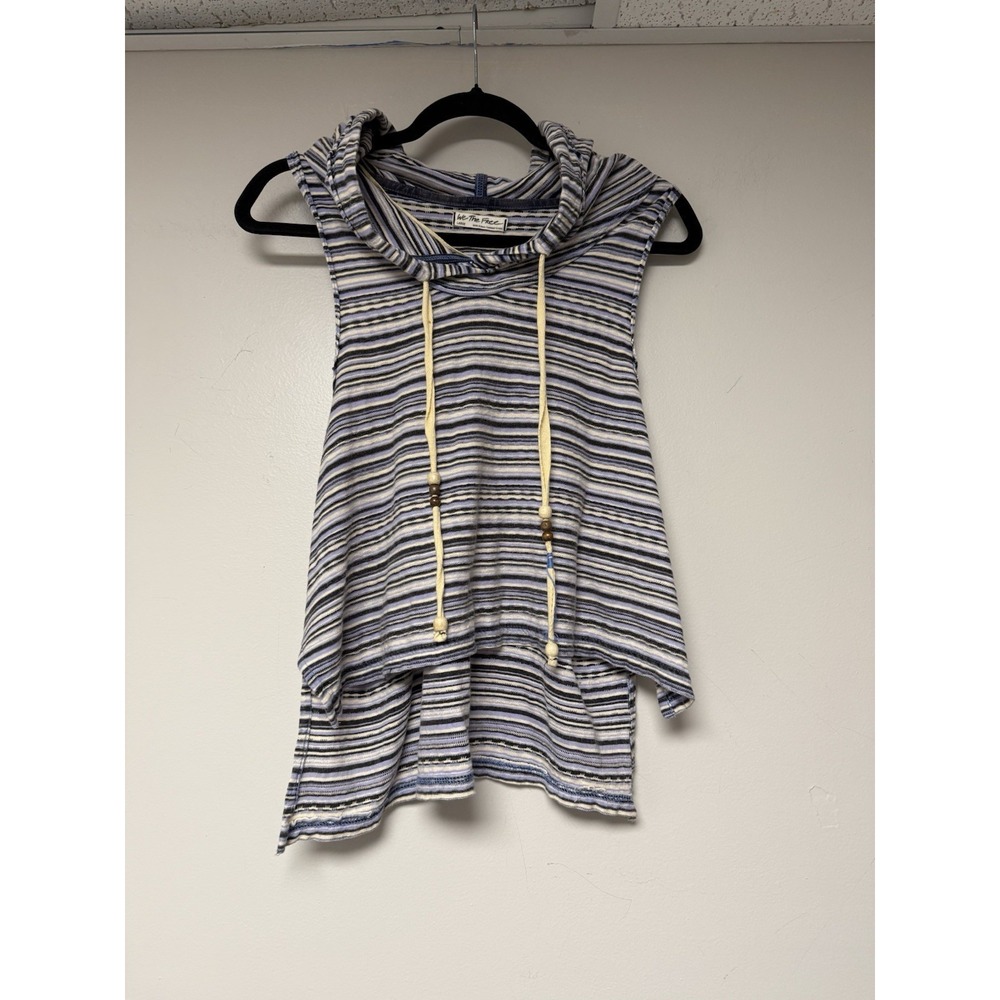 We The Free Striped Sleeveless Hooded Tank Top Blue White Black‎ Large